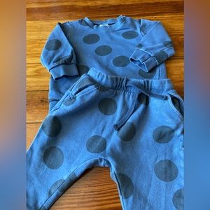 H & M blue with navy polka dot sweatpants and sweatshirt